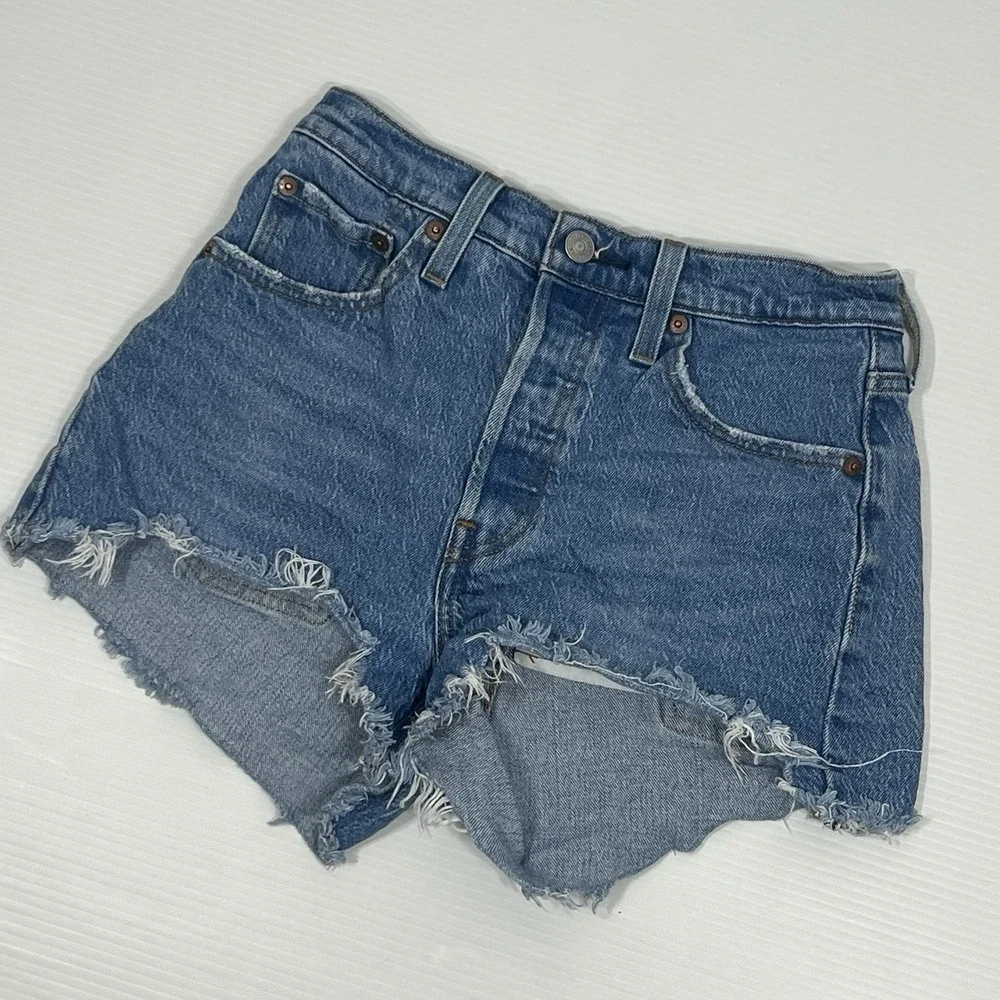 Levi's 501 High Rise Button‎ Fly Denim Mini Cut Off Shorts Womens 25 Medium Wash
